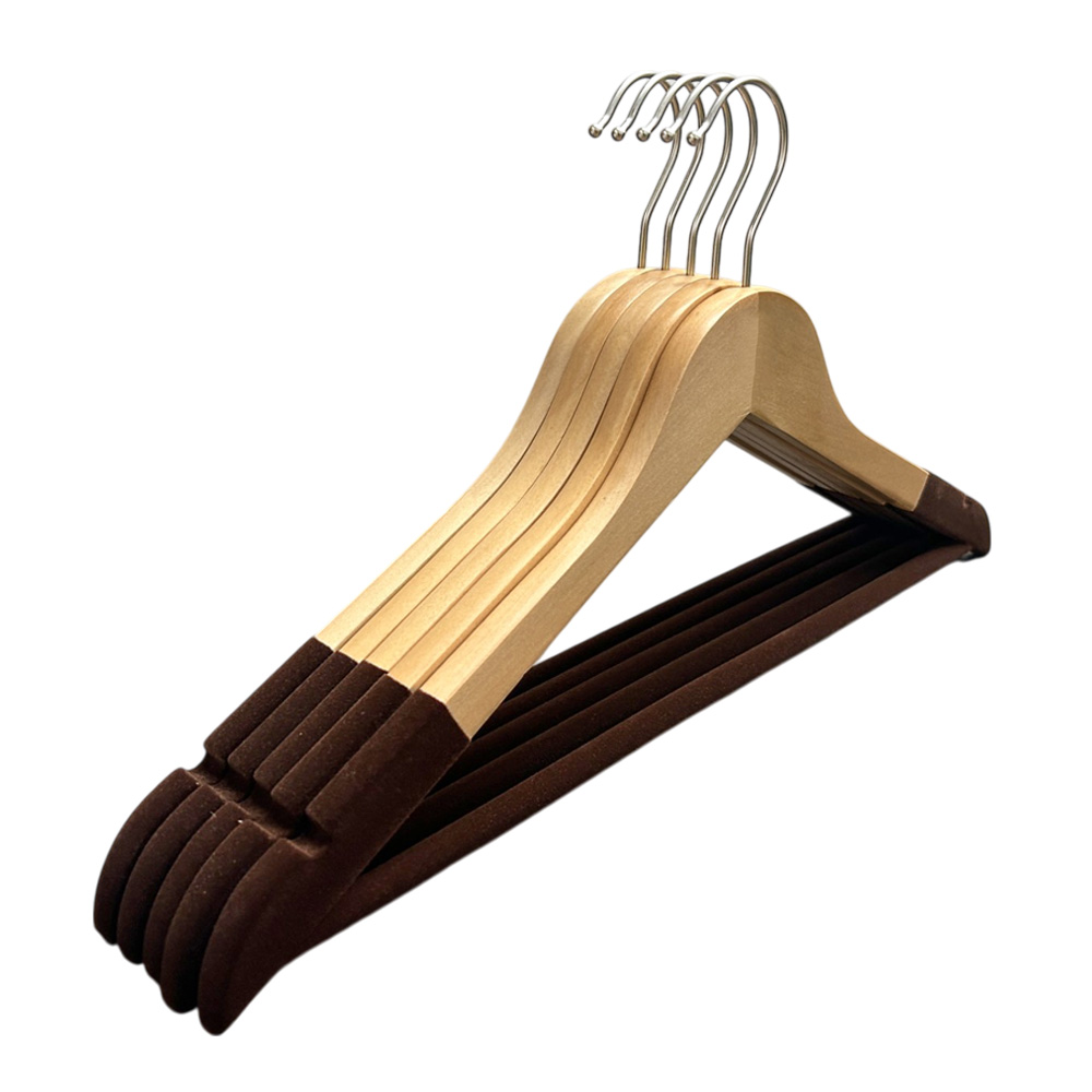 Durable Wooden Furry Velvet Hangers Anti-Slip & Non-Wrinkle Design for Clothes, Coats & Dresses 