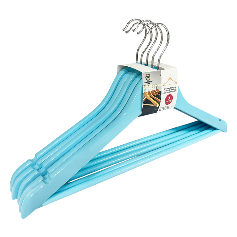 Blue Wooden Hangers 5 Pack Solid Hangers Wood for Clothes Store 