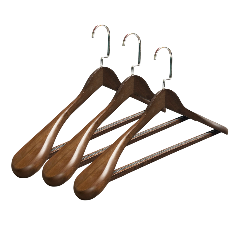 Brown Wooden Suit Hangers  Wood Coat Hangers with Wide Shoulder and Flat Bar 
