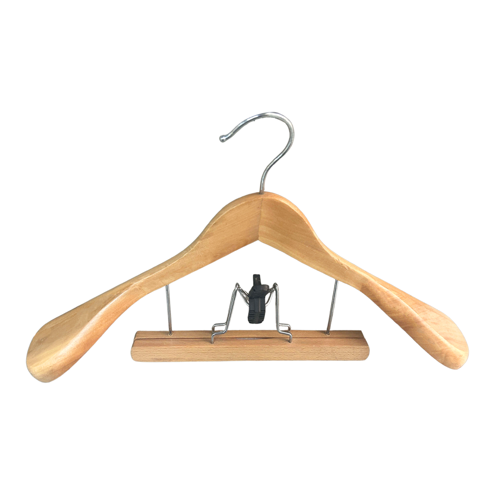 Wide Shoulder Wooden Suit Coat Hangers Set Dress Pants Hangers Natural Color