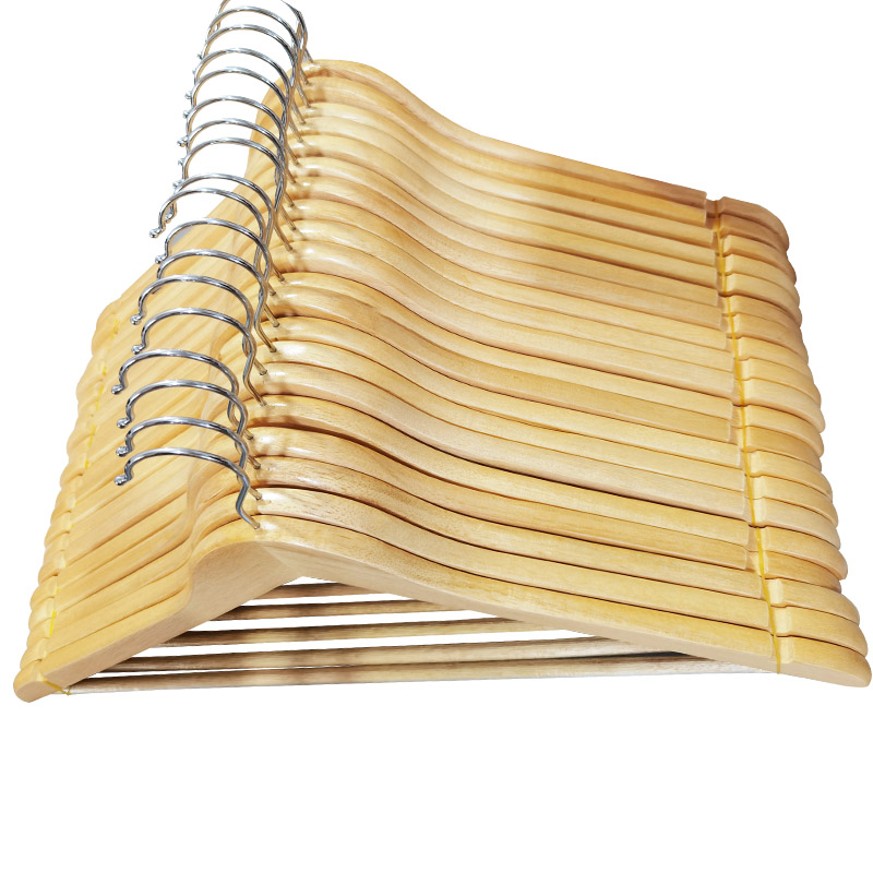 Curved Head Durable Wooden Suit Clothes Hangers Natural Wood Color
