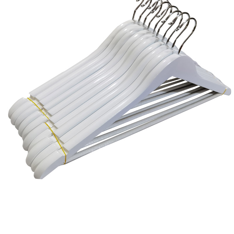 Curved Head White Wooden Suit Hangers with Notched Shoulder 