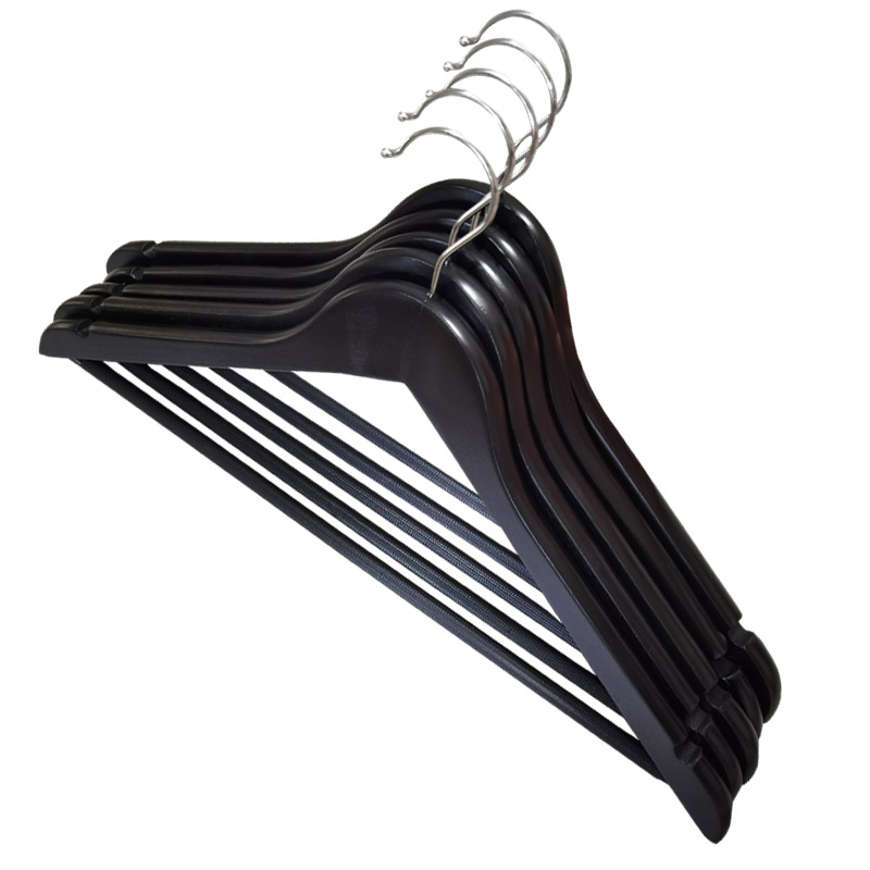 Curved Wooden Hangers Women Men Black Solid Wood Clothes Hanger