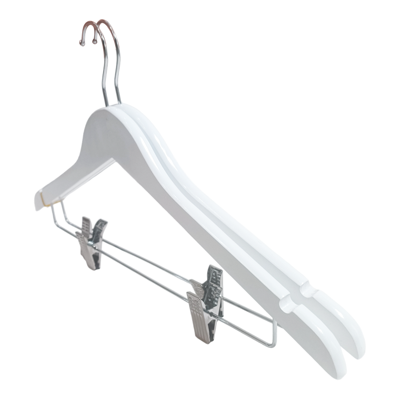 White Wooden Hangers Skirt Hangers with Clips Solid Wood Pants Hangers