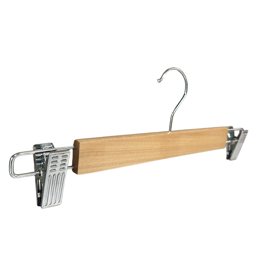 Solid Natural Wooden Pant Skirt Hangers with Clips Bottom Hangers for Slacks Trousers Jeans