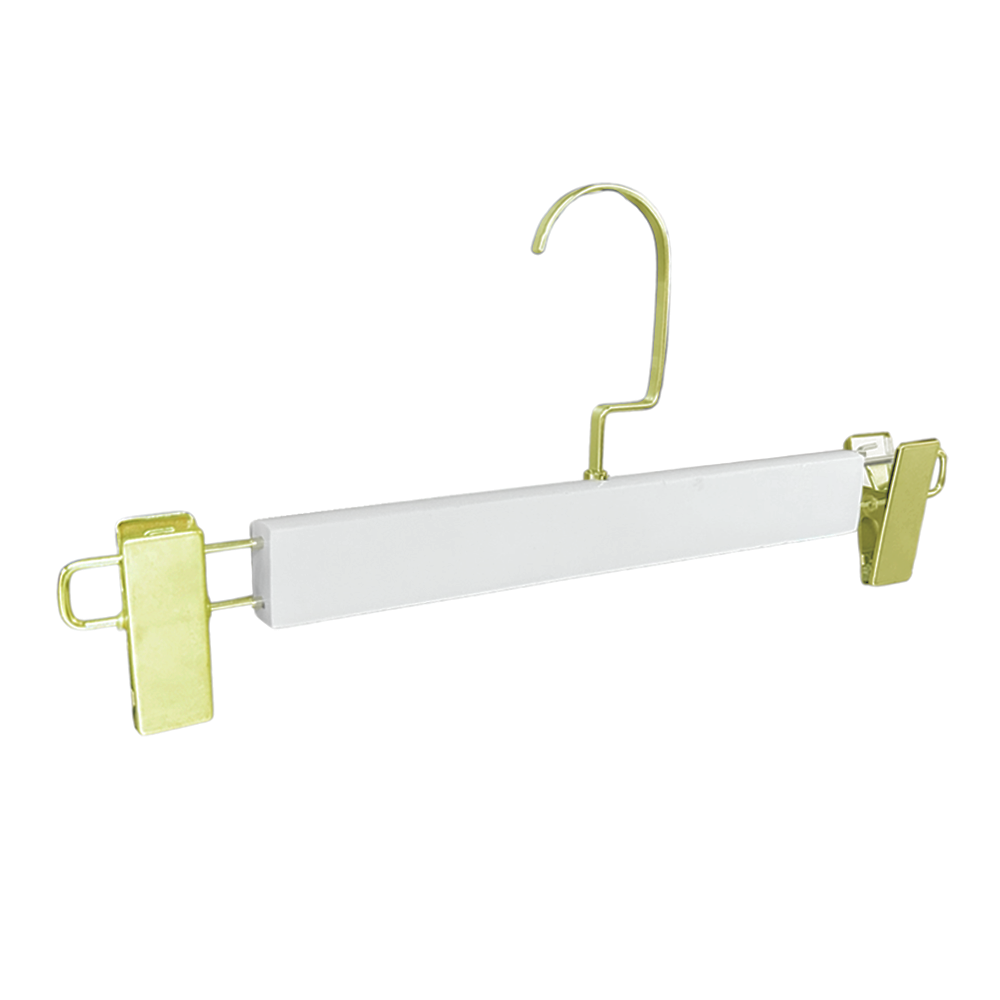 White Wooden Pants Hanger with Gold Hook Skirt Hanger with Clips 