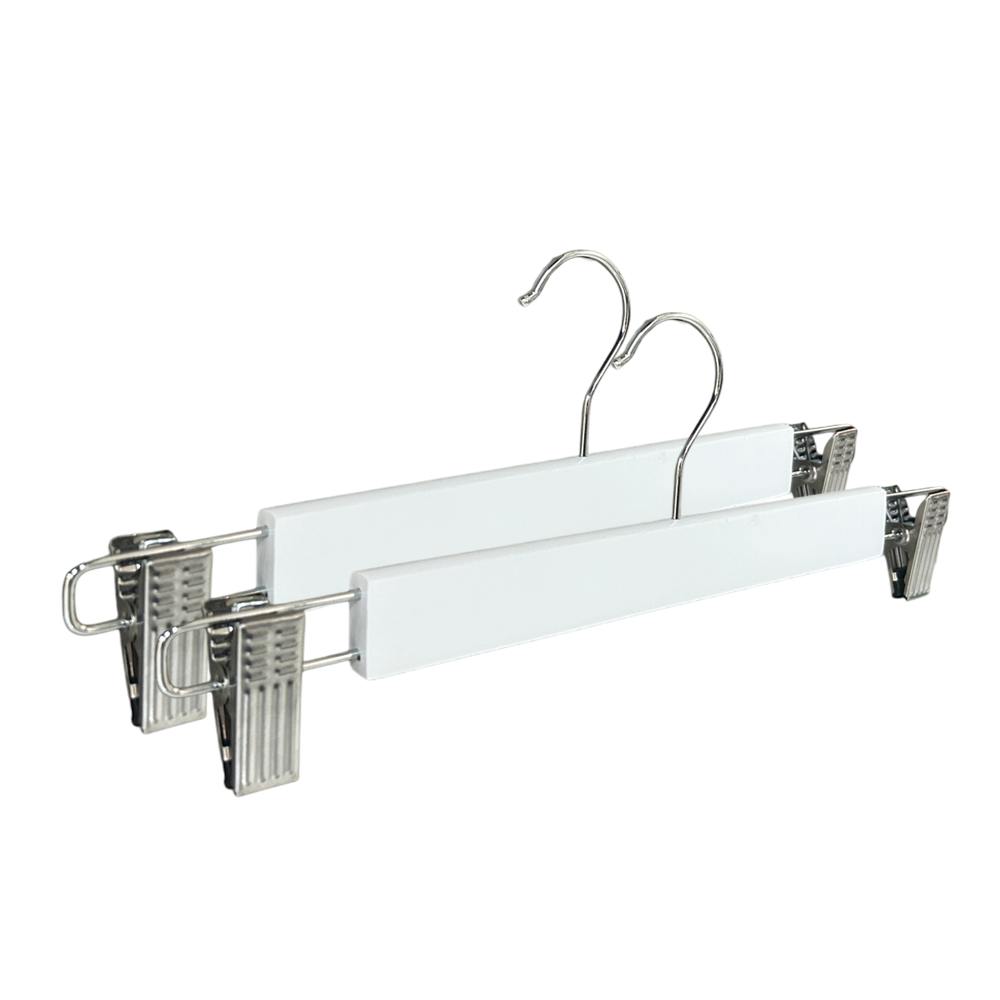 Premium Wooden Pants Hangers White Solid Wood Skirt Hangers with 2-Adjustable Clips
