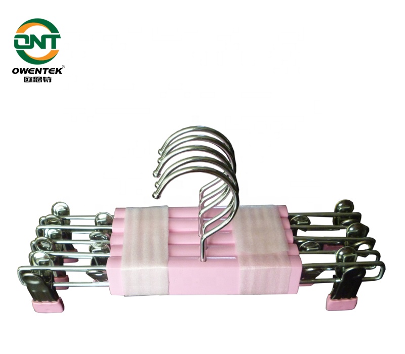 Color Wooden Pants Hanger 5 Pack Premium Wooden Skirt Hangers with PVC Coated Clips 