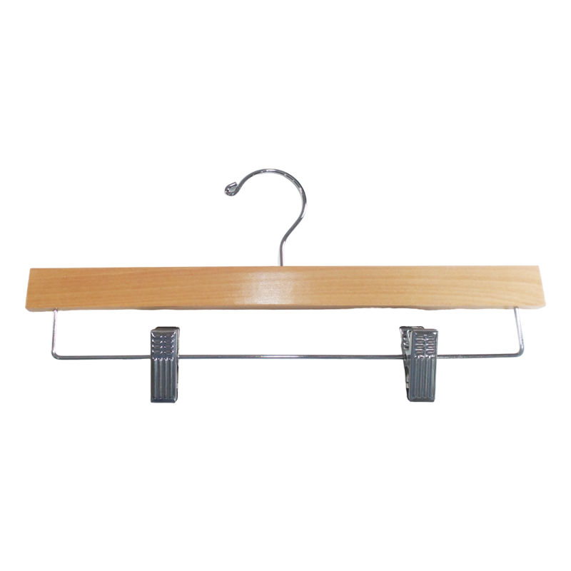 Natural Wood Bottom Hangers Lotus Wood Deluxe Wooden Pants Hangers  Skirt Hanger with 2-Adjustable Clips Anti Rust Hook