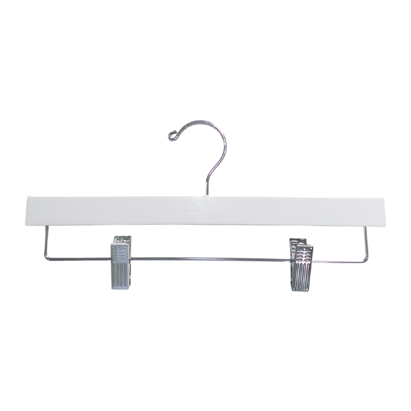 White Premium Wooden Pants Hangers Solid Lotus Wood Skirt Hangers with 2-Adjustable Clips
