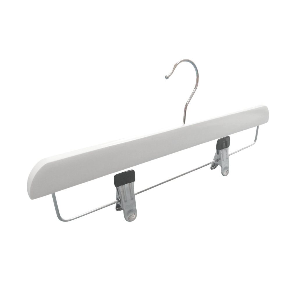 White Wooden Jeans Hanger Durable Wooden Pants and Skirt Hangers with Rubber Coating Clips 