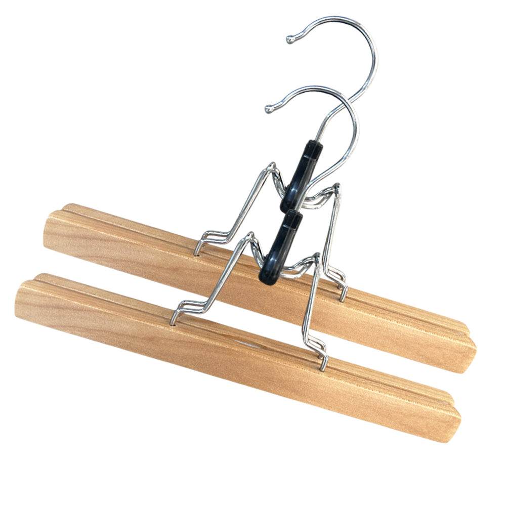Natural Wooden Skirt Hangers with Non Slip Slack Clamp Wig Hair Extension Hanger Clips