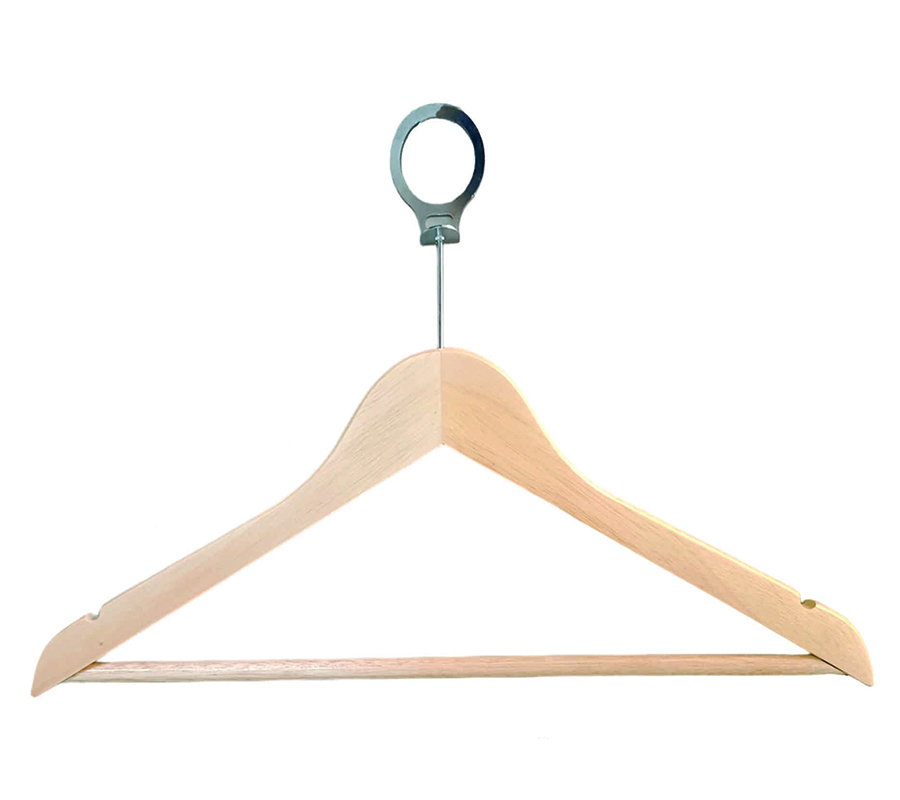 Natural Wooden Hotel Style Security Clothes Hangers with Metal Anti Theft Ring Lock