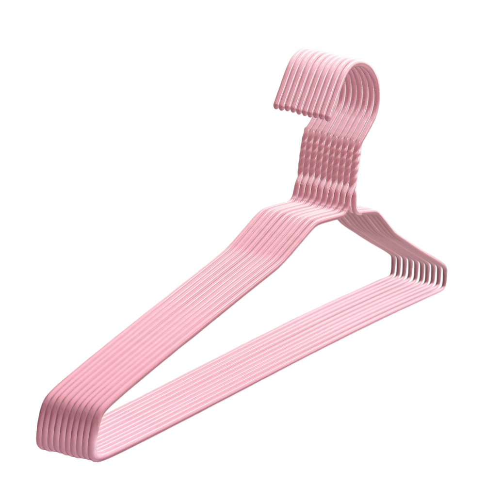 Metal Hangers Non-Slip Suit Coat Hangers Metal Clothes Hanger with Pink PET Coating