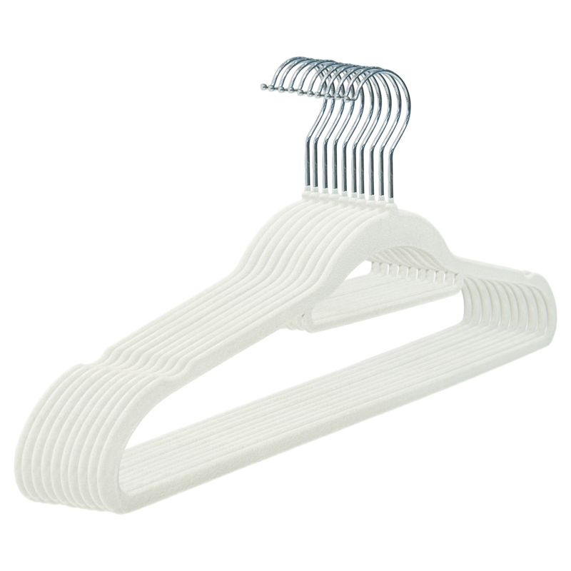 White Velvet Hanger Set with 360° Swivel Hook Slim Non Slip Notched Shoulders