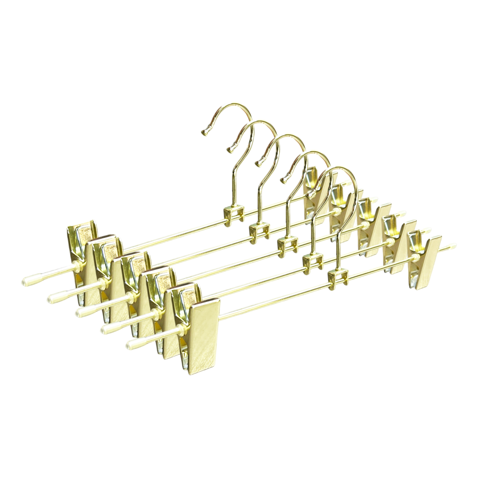 Shiny Gold Metal Pants Skirts Hanger With 2 Adjustable Non Slip Clips
