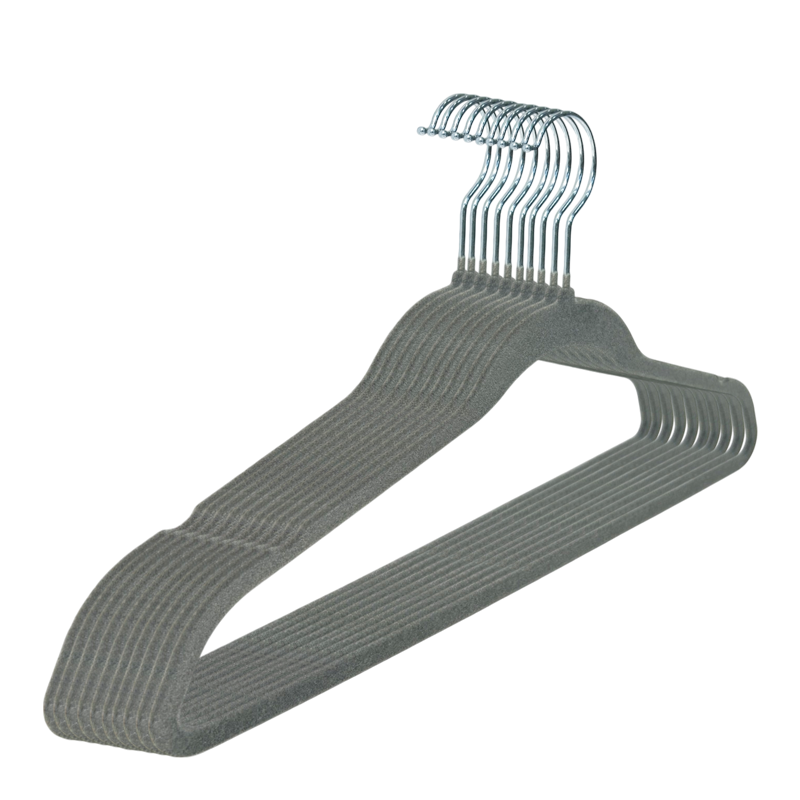 Gray Space Saving Velvet Hangers Strong and Durable 360 Degree Chrome Swivel Hook