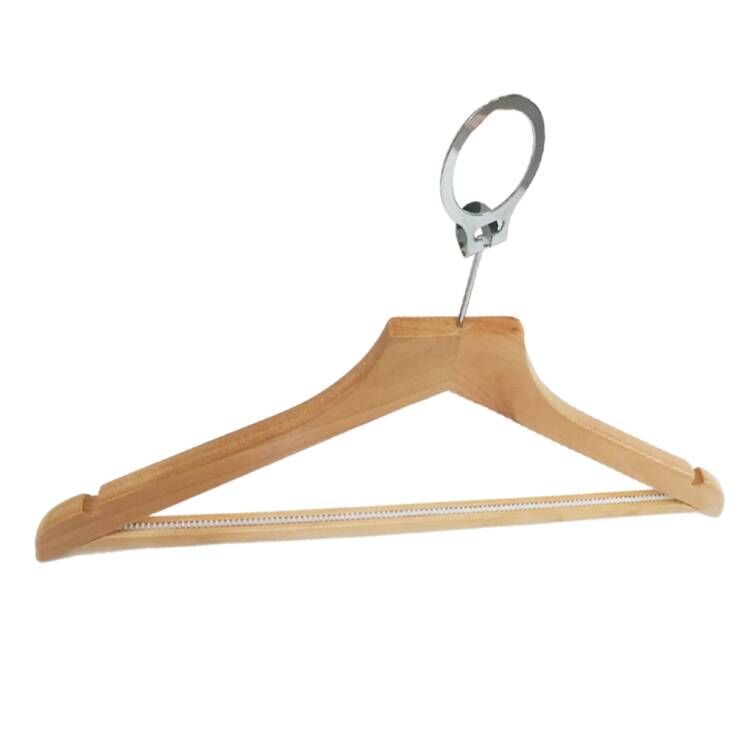 Luxury Hotel Wooden Hanger with Round Anti-theft Ring and Non-slip Flat Pant Bar 