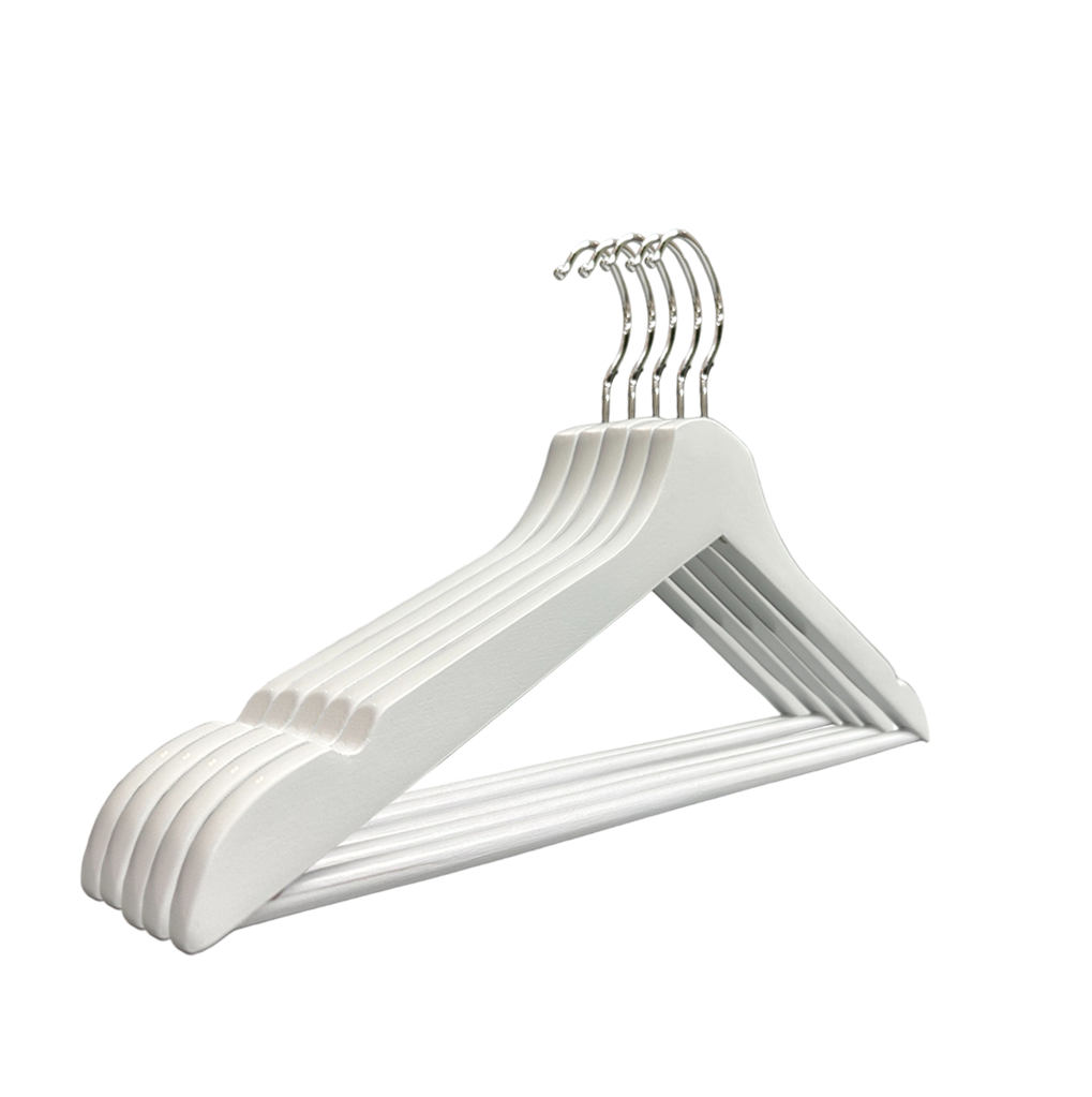 IKEA White Wooden Hangers Wood Clothes Coat Hanger with 360 Swivel Chromed Hook and Perfect Cutting Notches 