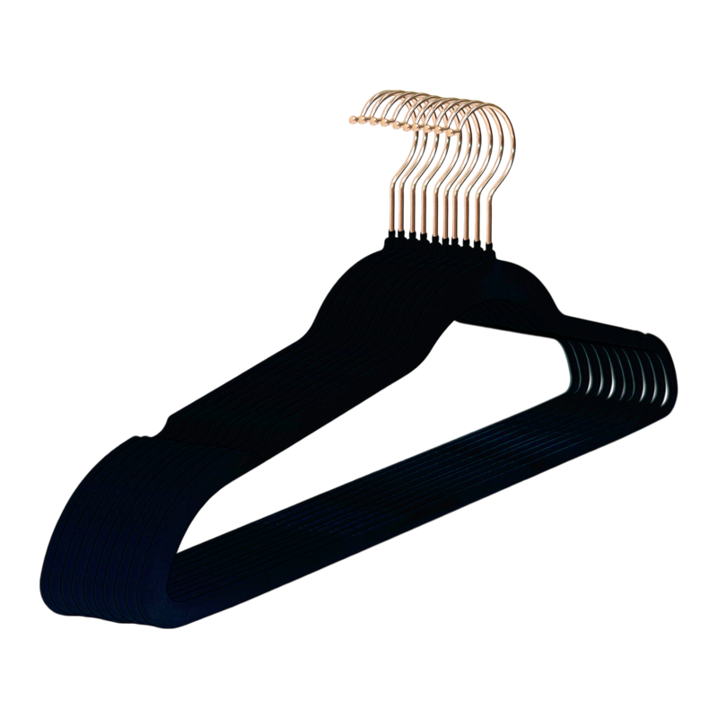 Black Velvet Hangers Premium Non-Slip Felt Clothes Sturdy Heavy Duty Coat Durable Hangers for Suits 360° Swivel Rotating Rose Gold Hook