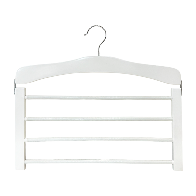 White Wooden Pants Hanger Organizer Rack 4 Layer Space Saving Rack for Scarf Trouser 