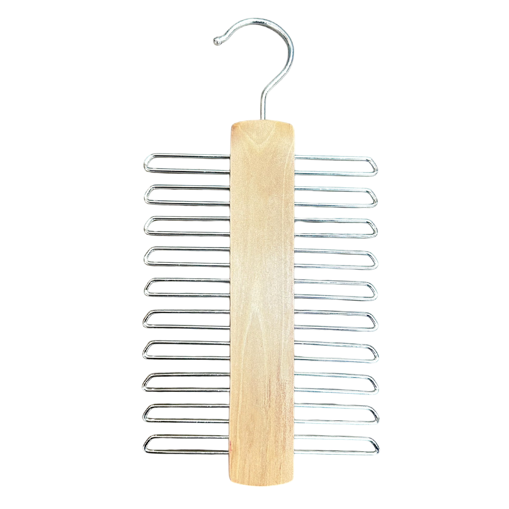 20 Bar Wooden Tie Hanger Belt Rack  Natural Wood Space Saving Hook