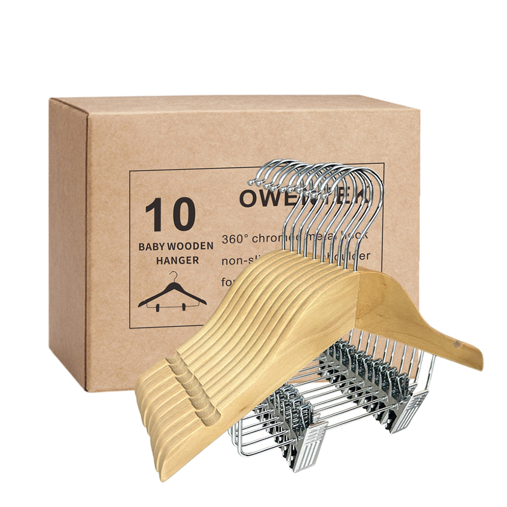 Wooden Baby Hangers with Clips 10 Pack High Quality Solid Wood Pant Skirt Hangers 