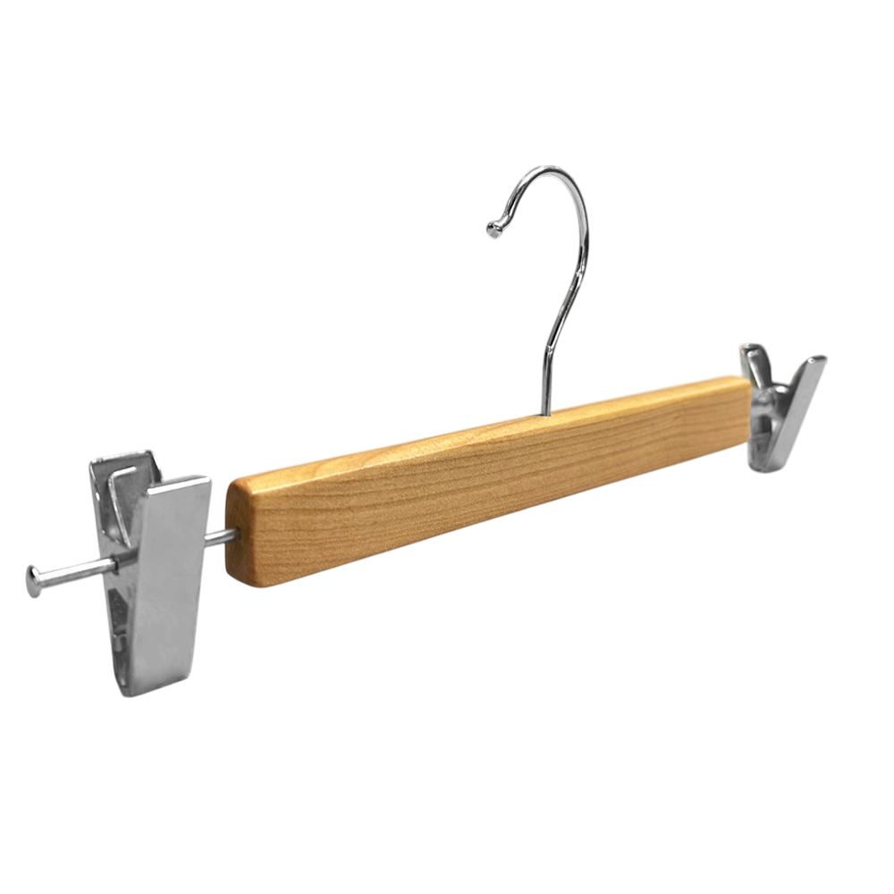 Natural Wooden Pants Hanger with  Adjustable Heavy Duty Clips for Skirt Trouser Short 
