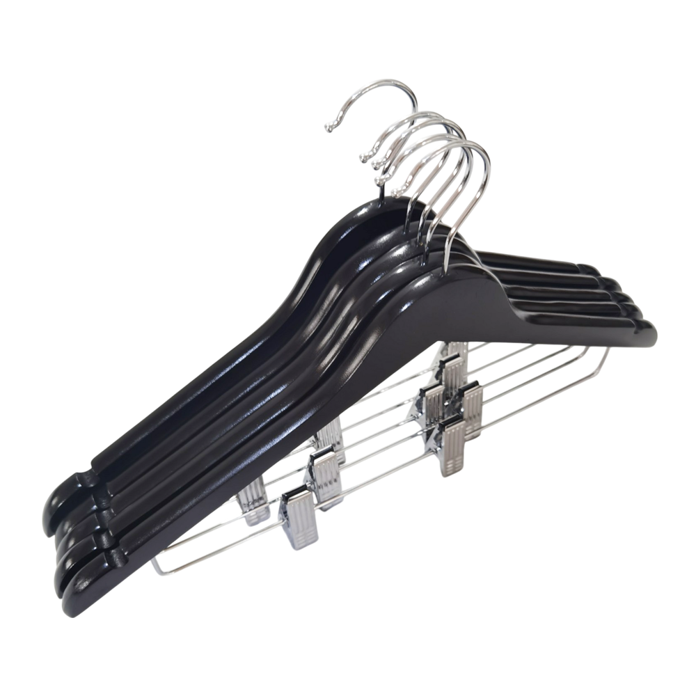 Black Wooden Pants Hanger with Clips Adjustable Skirt Jeans Slacks Shorts Hangers 