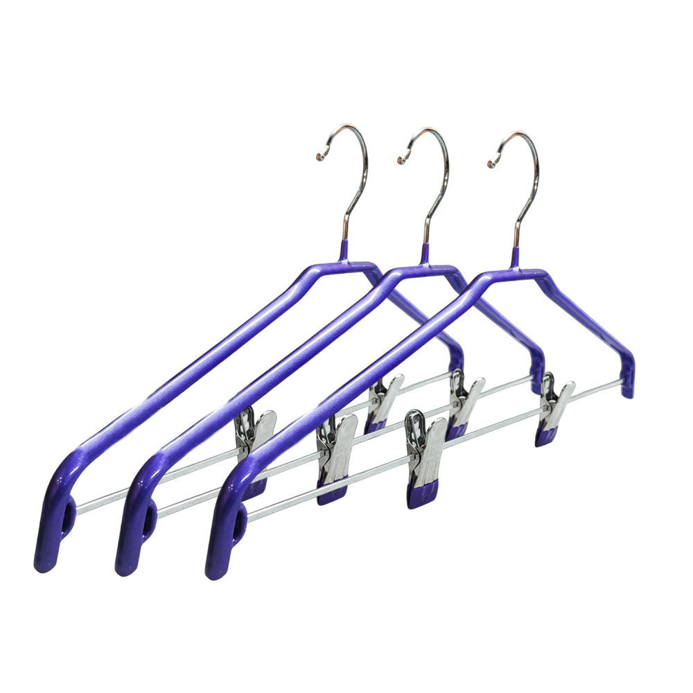 3PCS a Set Non-Slip Metal Clothing Hanger Smooth Shoulder Support & Adjustable Pant Clips