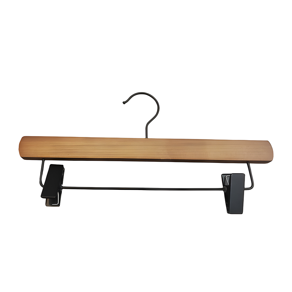 Vintage Brown Wooden Pants Hanger with Black Clips Metal Adjustable Bottom Hangers 