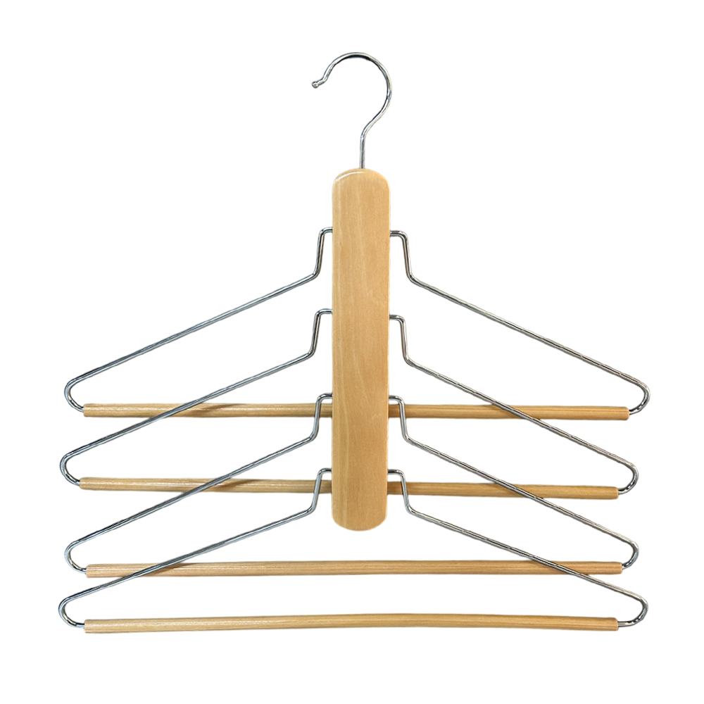 4 Layer Natural Wooden Pants Hanger Organizer Shirt Clothes Storage Save Space for Closet 