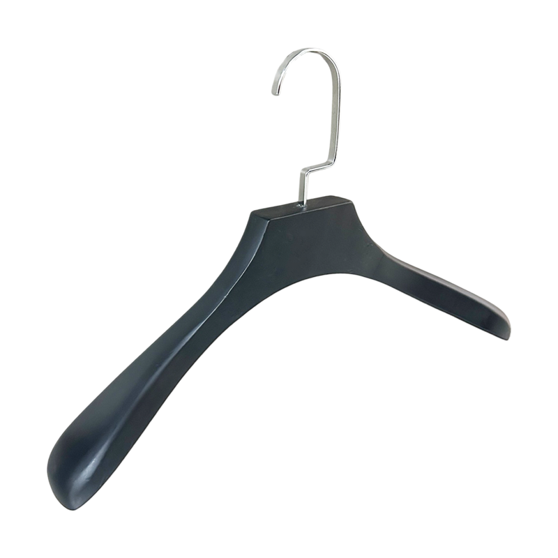Black Wooden Wide Shouler Hangers Custom Men Coat Hanger with Bend hook 