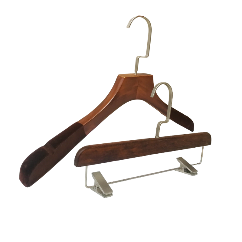 Custom Brand Woodenn Hangers Set Wide Shoulde Coat Hanger and Pants Hanger Clip
