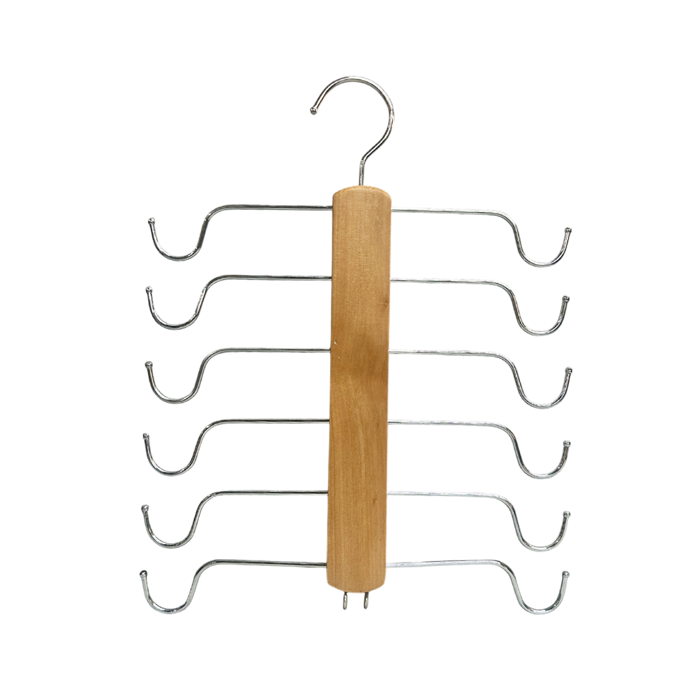 Natural Wooden Vest Underwear Storage Rack 6 Hook Space Saving Hanger for your Closet 