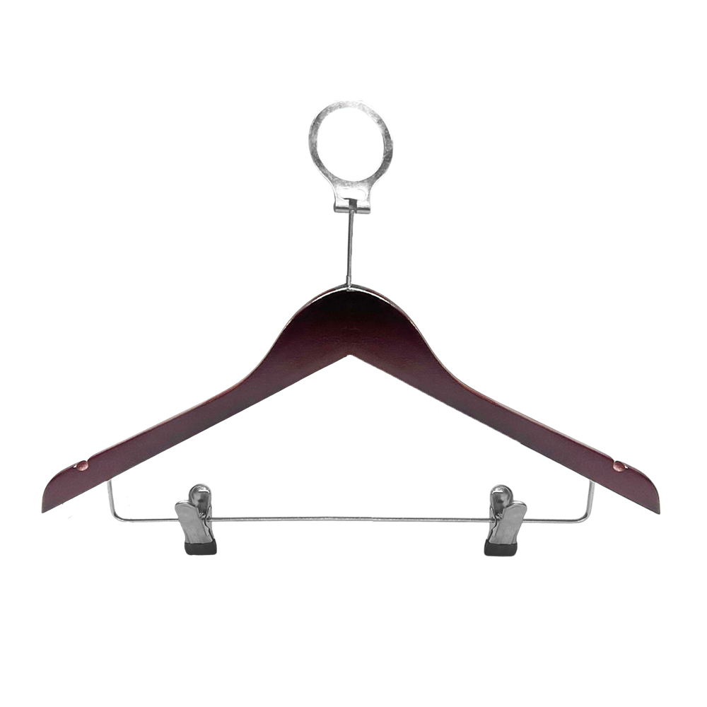 Dark Brown Wooden Hotel Style Security Clothes Pants Hangers  Wood Clips Hanger for Trouser Skirt 
