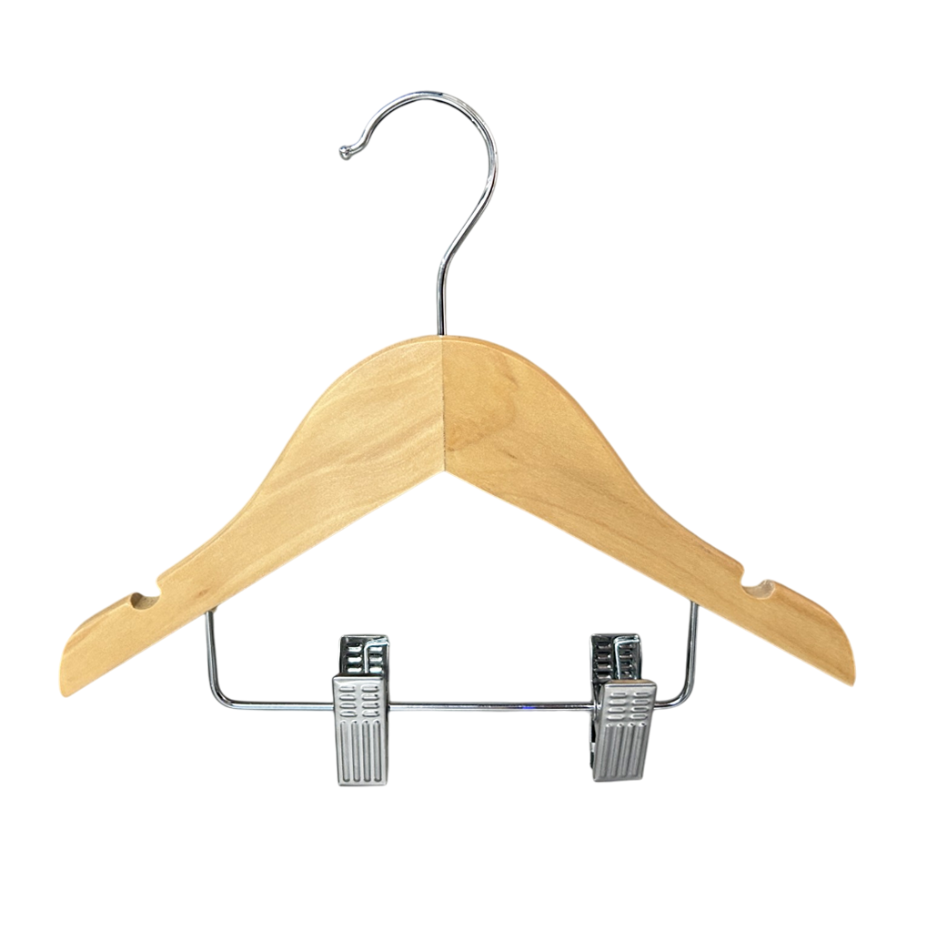 32cm Natural Wooden Baby Hangers with Adjustable Heavy Duty Clips Kids Hanger Wood