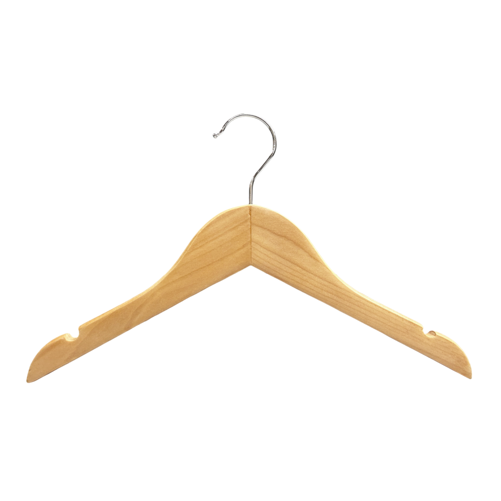 32CM Baby Wooden Shirt Hangers Natural Lotus Wood  with Chromed Hook and Nothched Shoulder