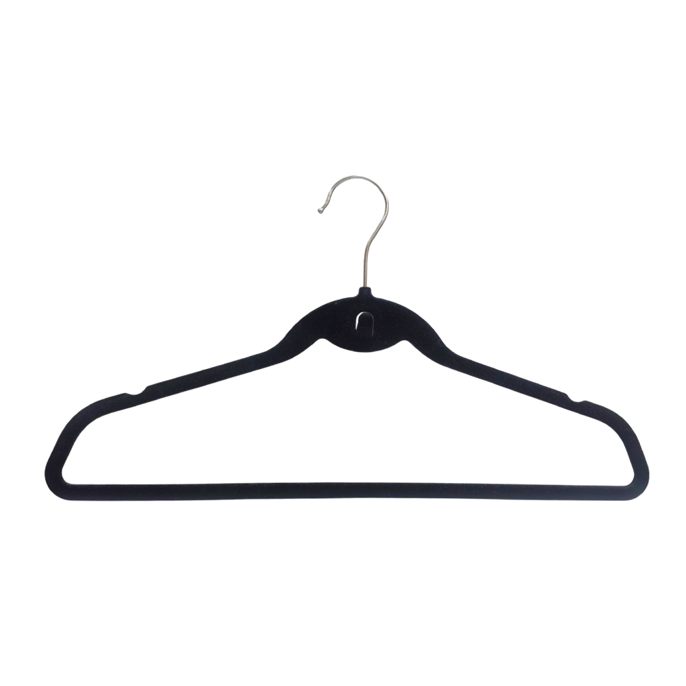 Black Color Velvet Plastic Hangers with Cascading Hooks Non-Slip Closet Hanger for Coat, Sweater, Suit and Shirt with Shoulder Notches