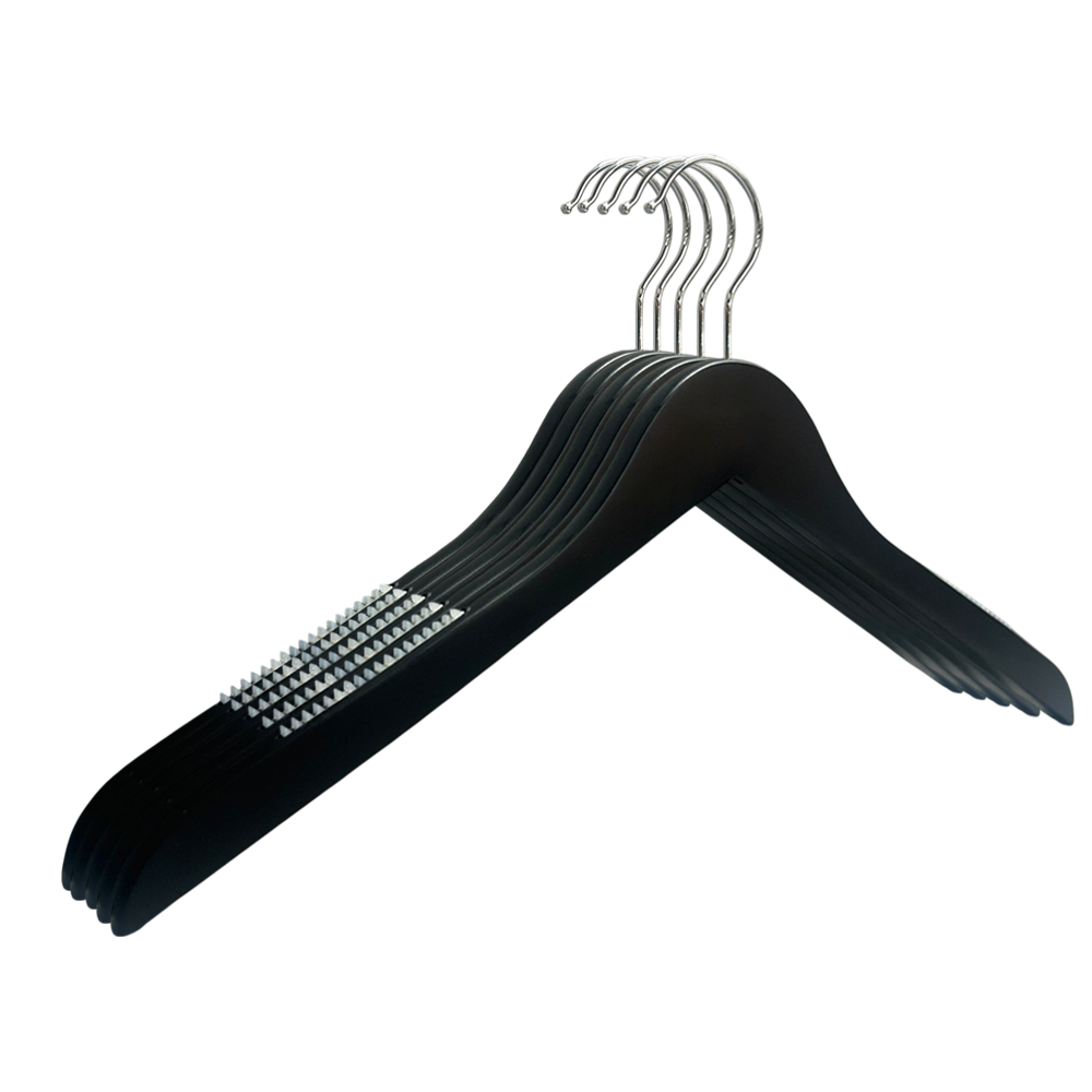 Black Non-slip Wooden Shirt Hanger with Rubber Cover Shoulder Wood Coat Hangfers 