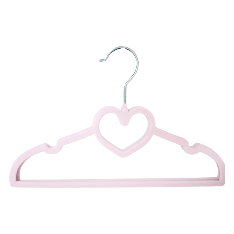 Pink Heart Kids Velvet Hangers Non Slip Children Hangers 360° Swivel Sliver Round Hook Ultra Slim Baby Hangers for Closet