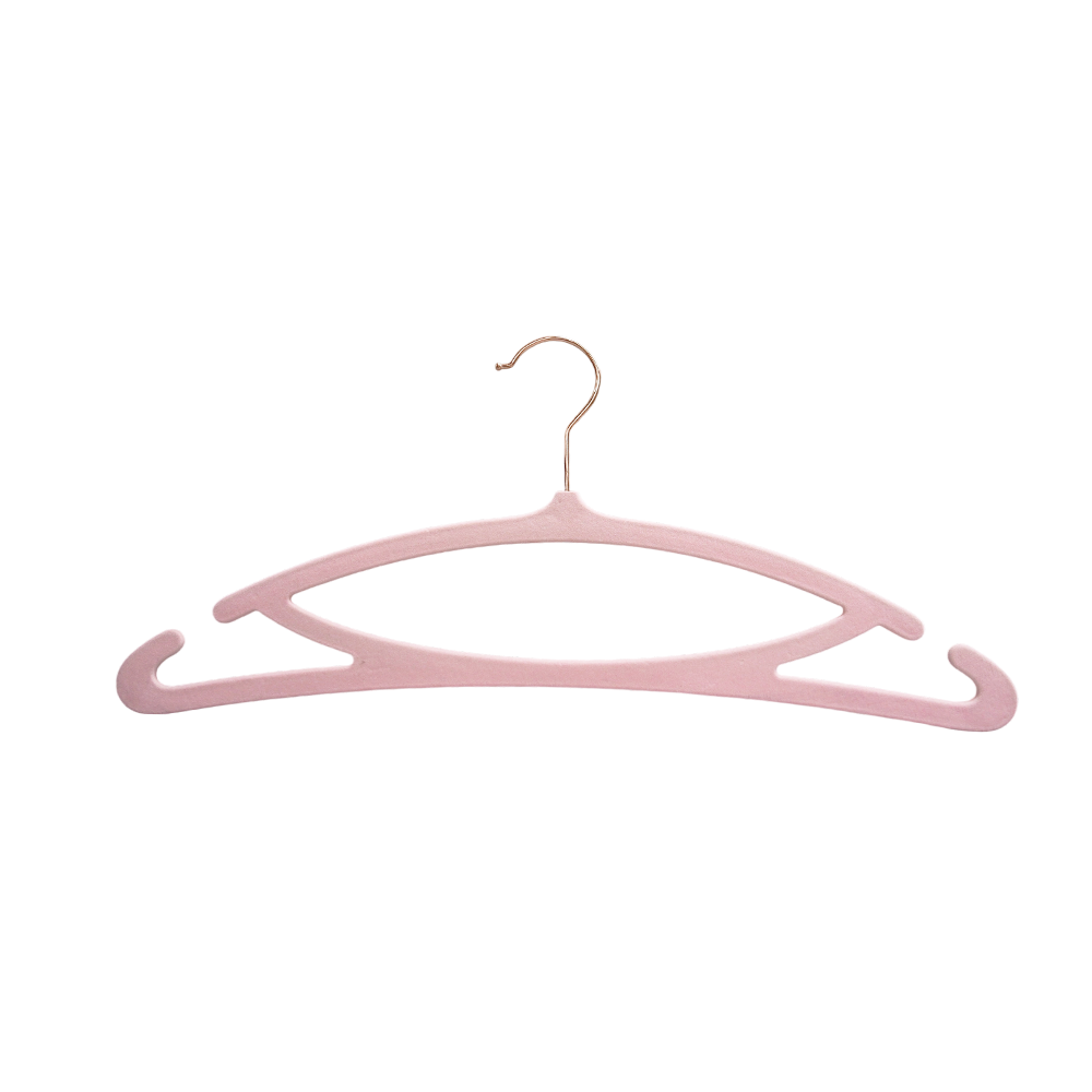 Space Saving Anti Slip Heavy Duty Thin Pink Color Velvet Hangers With Gold Hook
