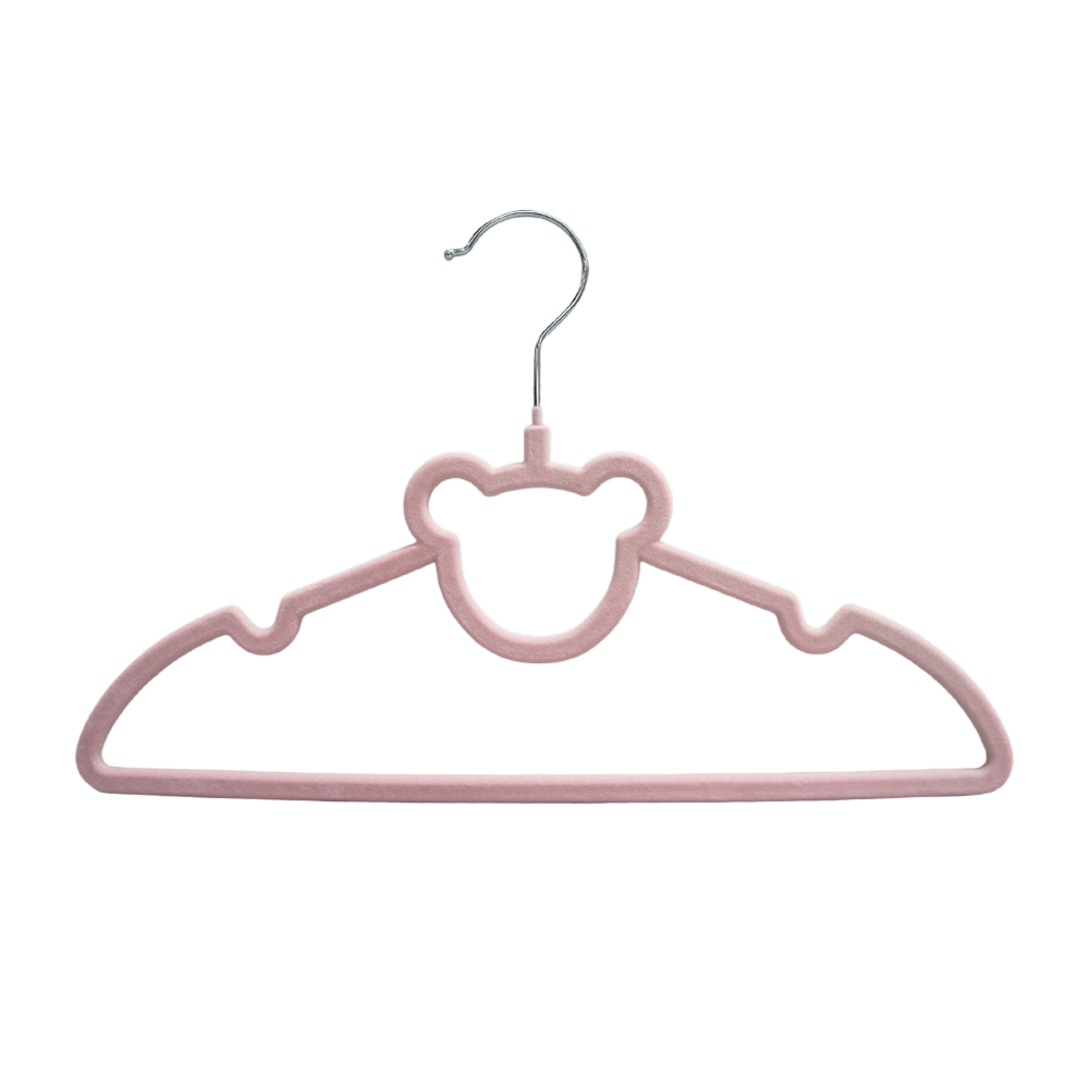 Pink Bear Shape Non-Slip Plastic Hangers Space Save Children Kids Baby Velvet Hangers