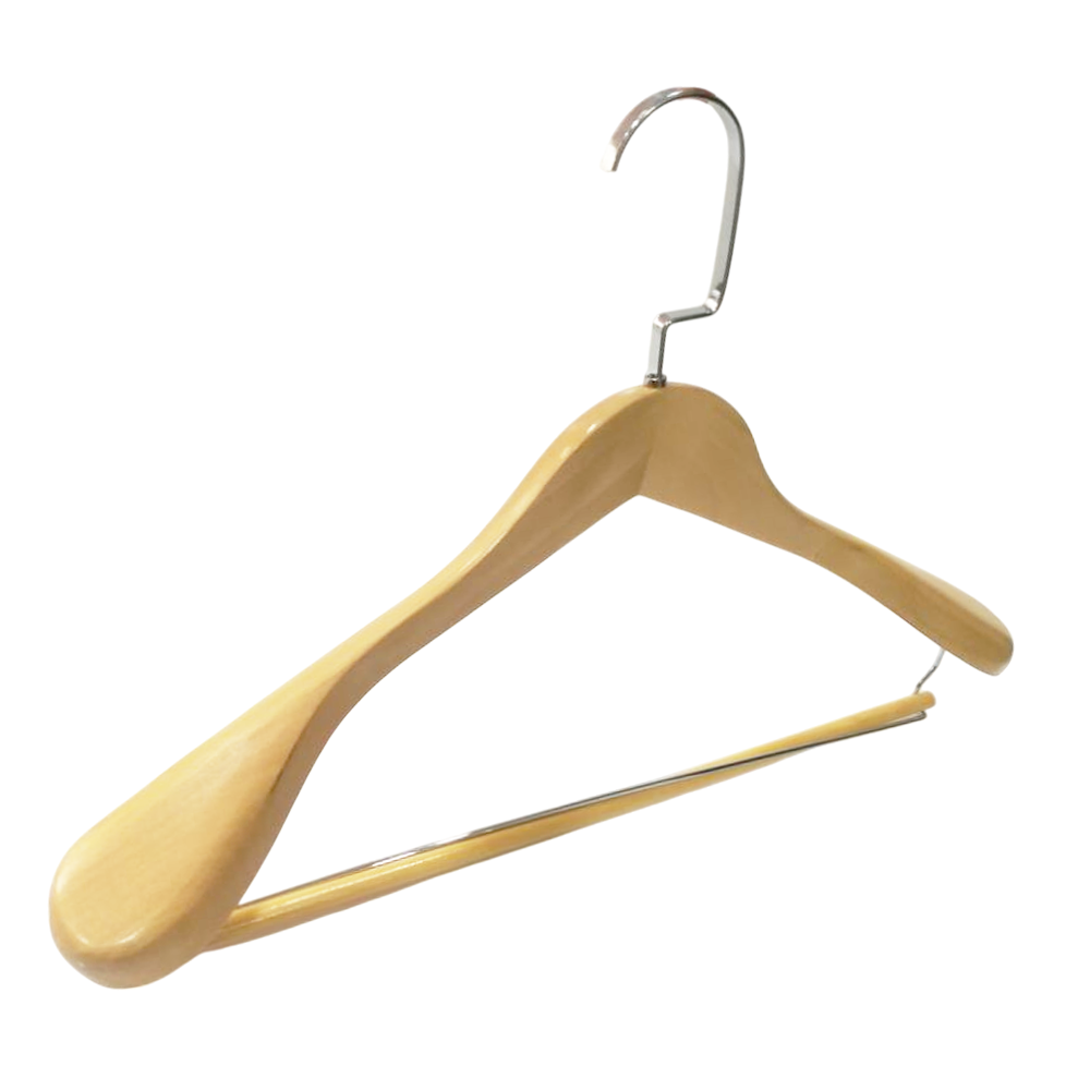 Natural Wide Shoulder Wooden Suit Coat Hangers with Non Slip Pants Bar for Men Clothes