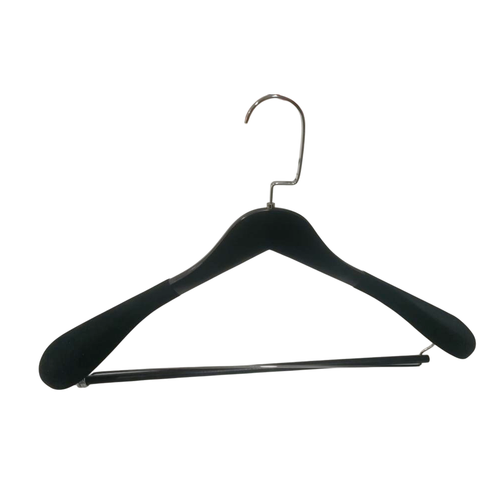 Black Wooden Coat Hanger with Non-slip Velvet Wide Shoulder for Men Suit Clothes