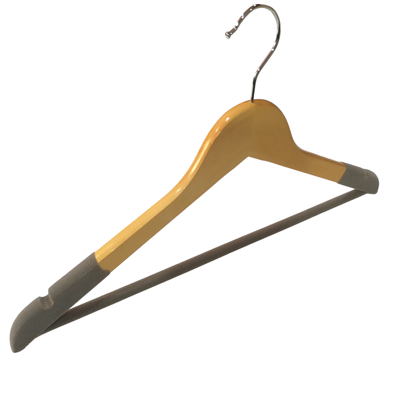 Non-slip Velvet Wooden Hanger Natural Wooden Suit Clothes Hanger 17.5＂ Length