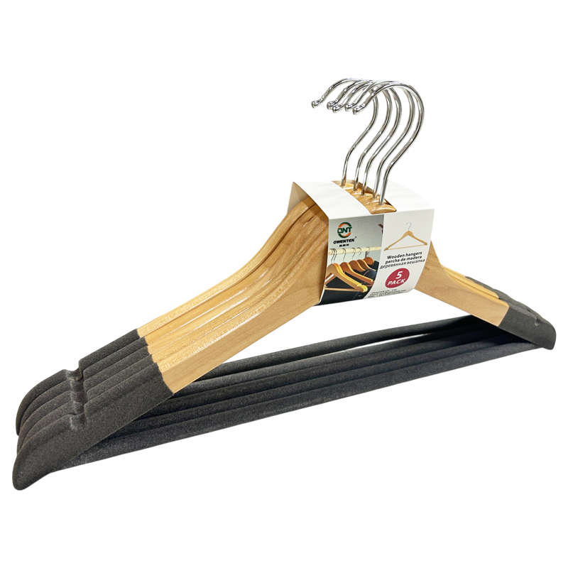 5 Pack Men Wooden Velvet Hanger Natural Wood Clothes Hanger with 360 degree Swivel Hook
