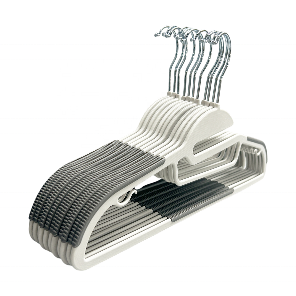 10-Pack Rubber Coated Non-Slip Plastic Hangers with Tie Rack Secure Clothes Hanging Solution