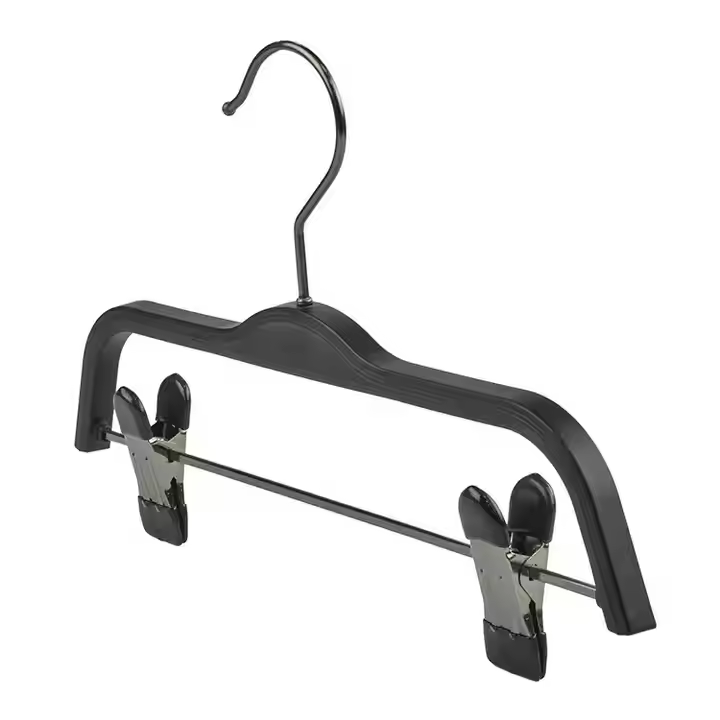 Wholesale Premium Plastic Pants Hangers with 2 Clips Black PVC Coated Hangers
