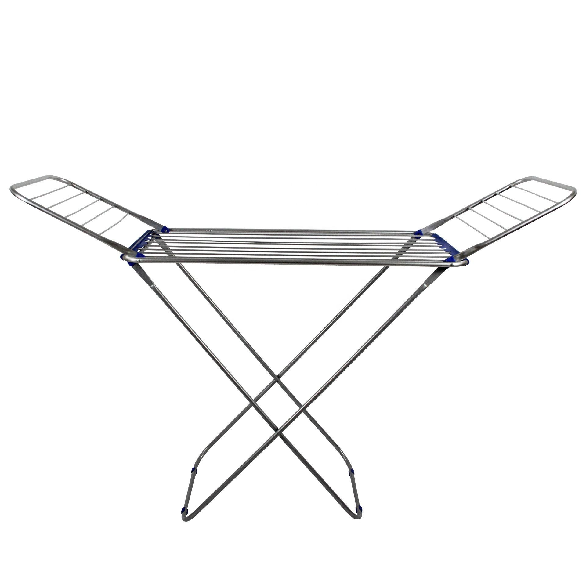 Stainless Steel Clothes Drying Rack with Sock Clips Gullwing Space-Saving Laundry Rack Foldable for Easy Storage Silver Color